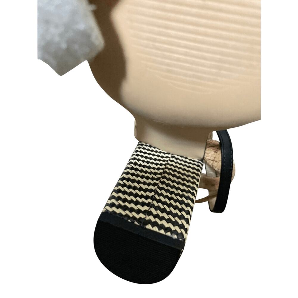 Liliana SZ 7 Cork Striped Block Monochromatic Open Toed Heels Preppy Minimalist - Picture 4 of 10